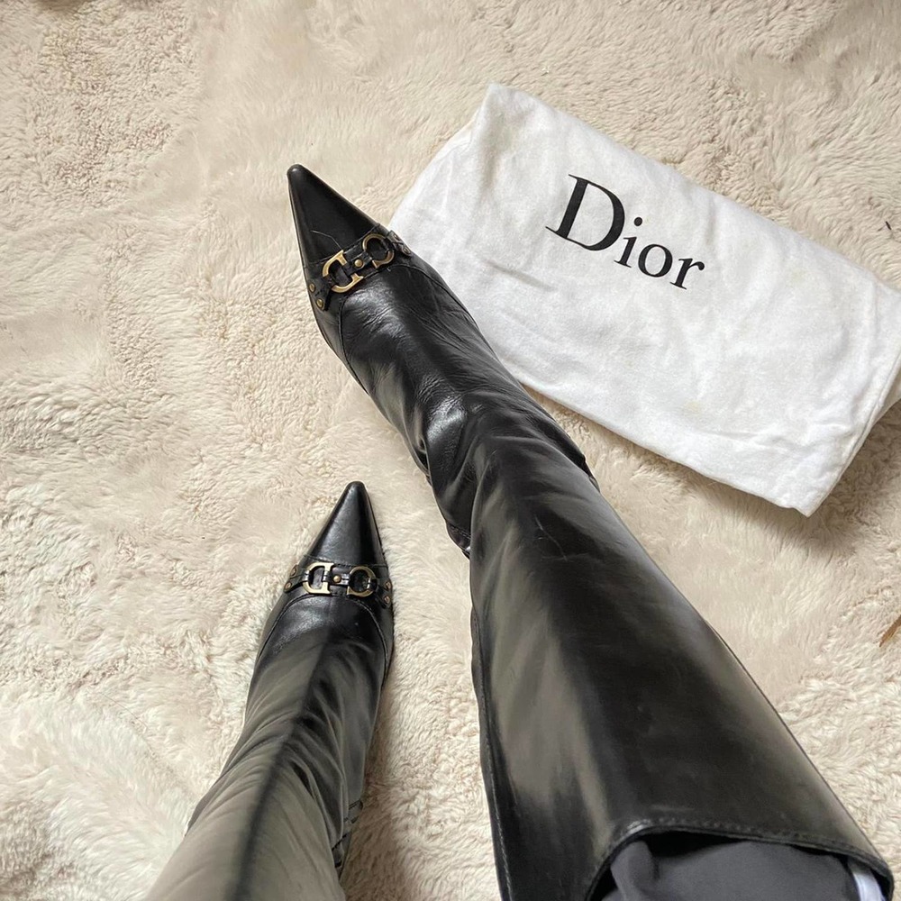 Vintage Christian Dior ‘CD’ Leather Boots with Dustbag Size 37.5